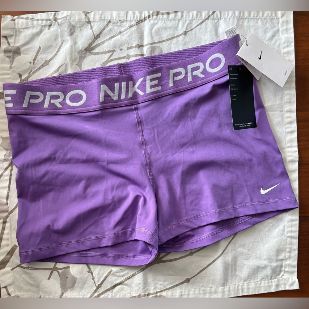 NIKE PRO Women's Athletic Shorts in Vibrant Purple/Plum, Dri Fit mid rise 3”